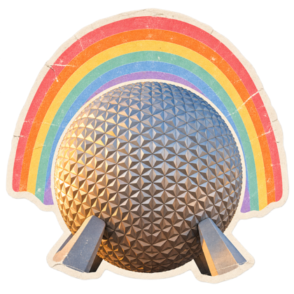 Epcot-inspired sphere and rainbow.
