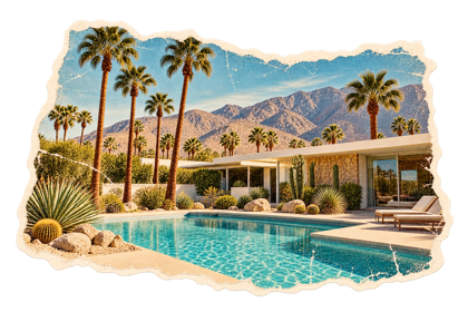 Palm Springs-inspired pool, palms and desert architecture.