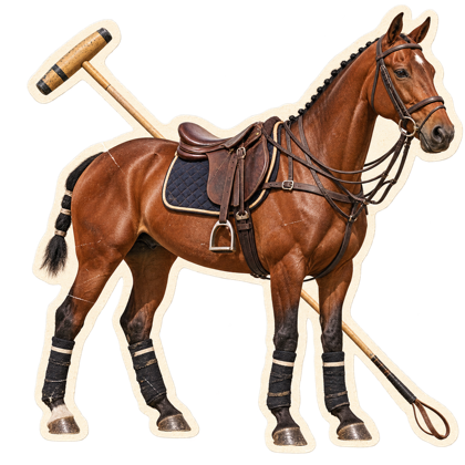 Polo pony and mallet.