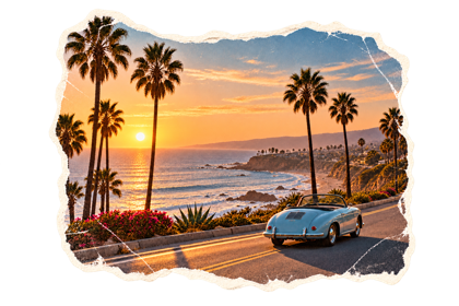 SoCal coast and a vintage convertible.